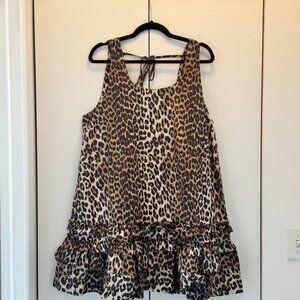 Ganni Leopard Cotton Poplin Mini Dress - Size 44 - BRAND NEW